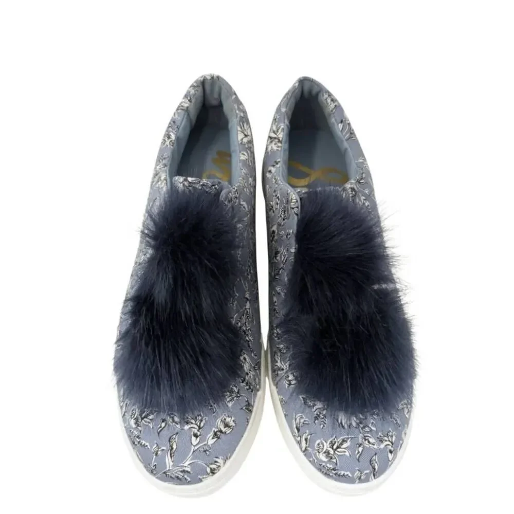 Sam Edelman 11 Blue Leya Pompom Sneaker Slip On Boho Maximal Floral EU 41 UK 9